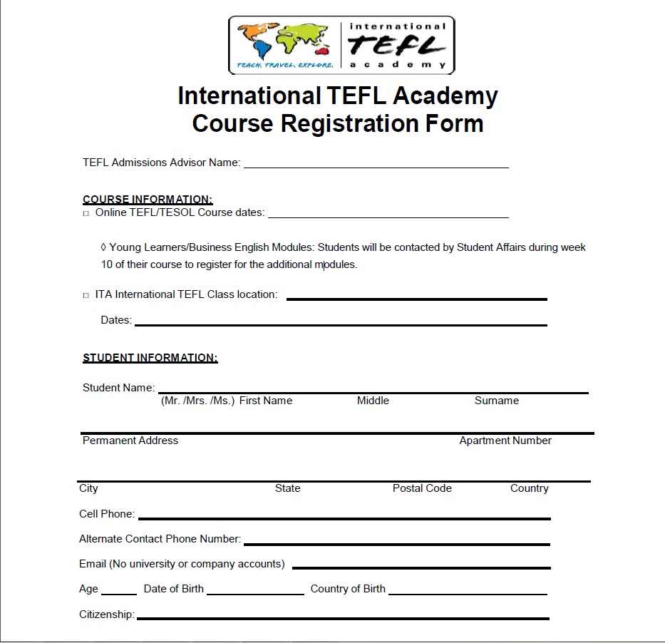 International TEFL Academy Registration Document