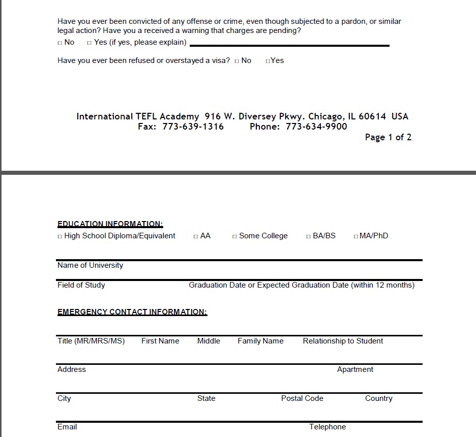 International TEFL Academy Registration Document