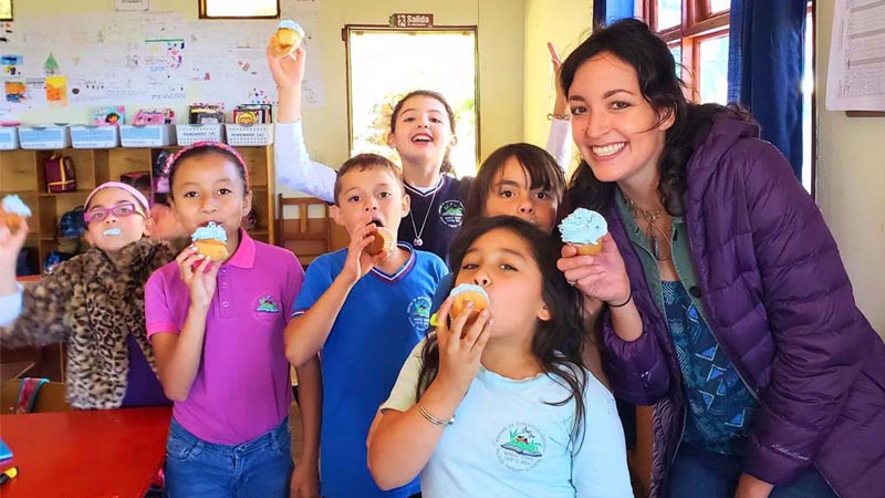 an English teacher with no degree and her students in Costa Rica