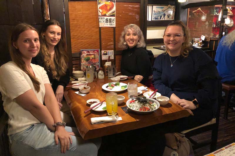 Aspiring English teachers in Japan having dinner