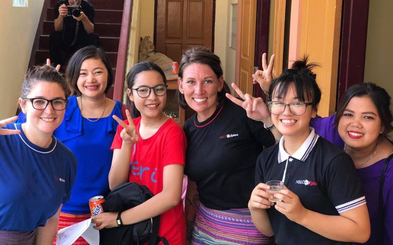 English teacher in Yangon, Myanmar with her students