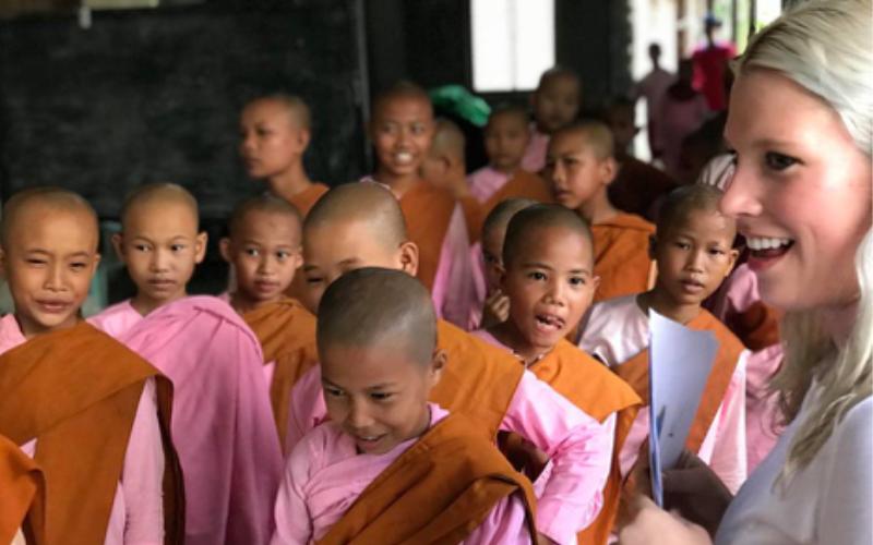 ESL teacher in Myanmar and her TEFL students