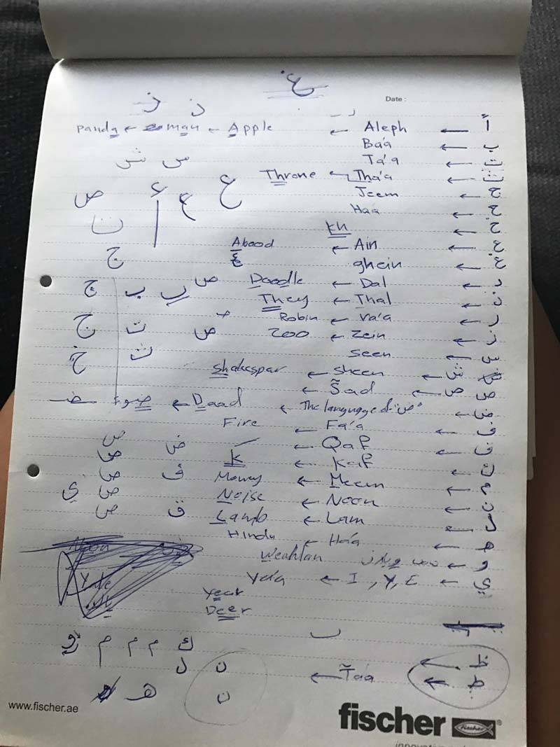 Practicing the Arabic alphabet