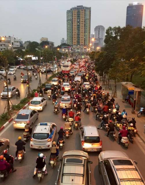 The traffic in Hanoi, Vietnam is definitely a Con of living and teaching English there