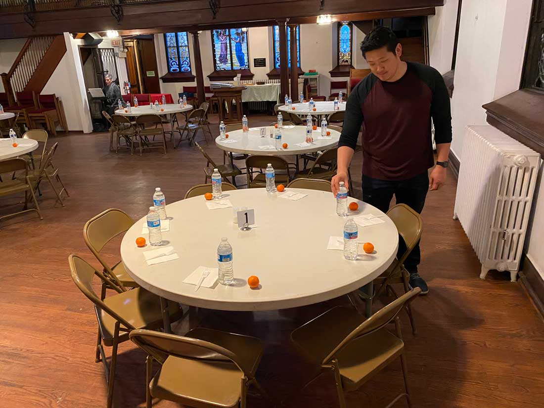 Prepping tables during Dignity Diner
