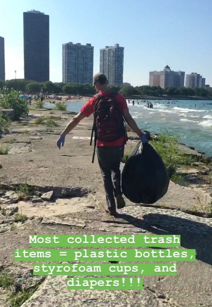 Beach Clean Up on Lake in Michigan in Chicago