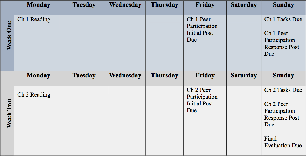 Teaching English Online Course Calendar &amp;amp; Due Dates